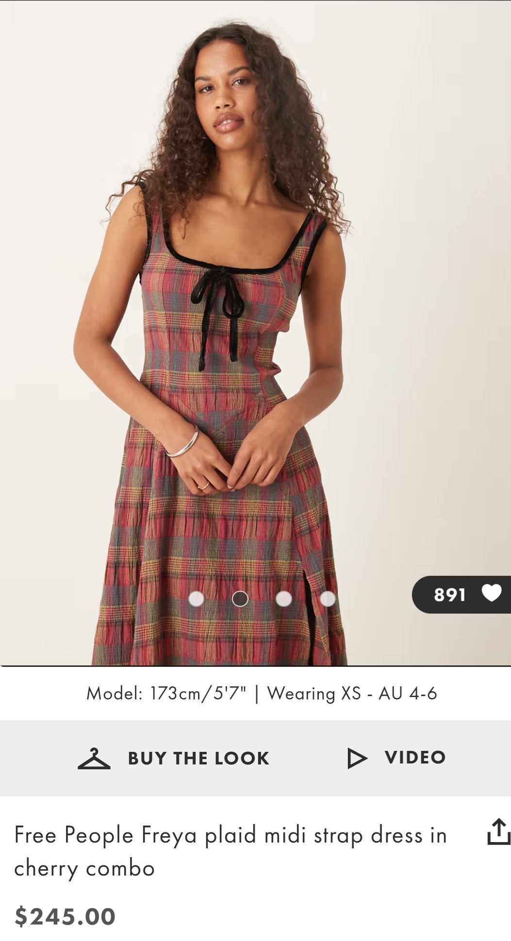 Free People Freya plaid midi strap dress in cherry combo (Surplus)