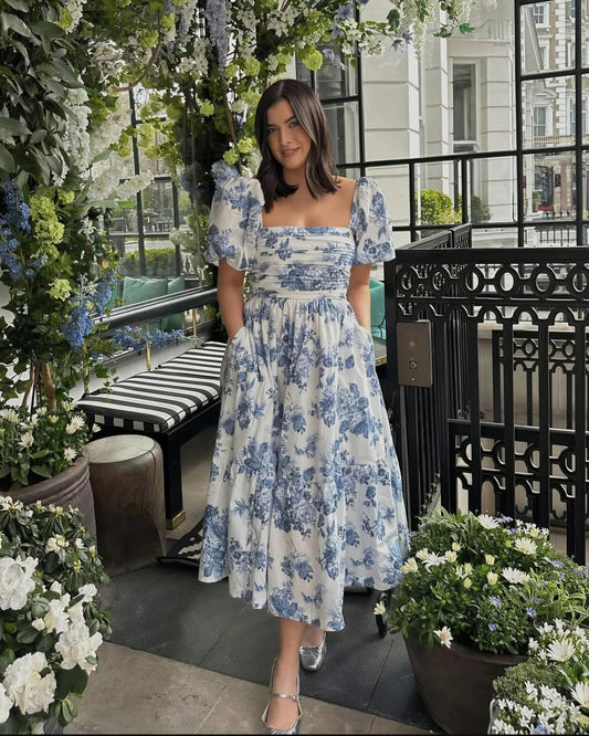 Abercrombie Fitch Emerson Poplin Puff Sleeve Floral Midi Dress (Surplus)