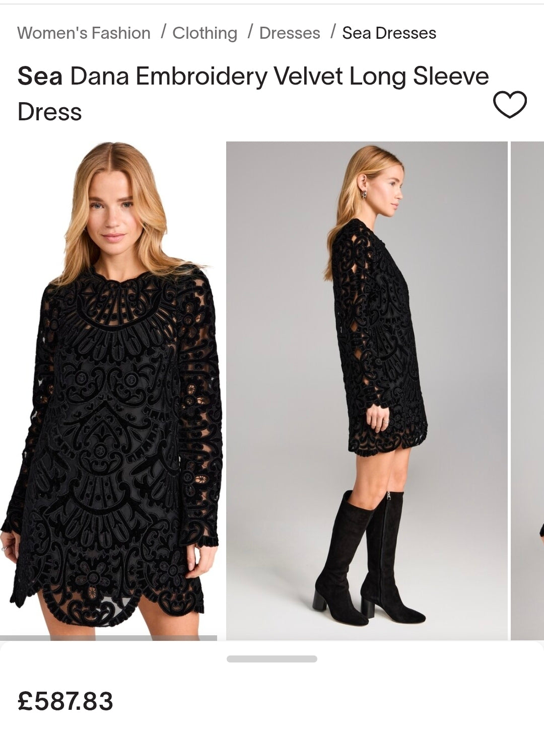 Sea New York Dana Embroidery Velvet Long Sleeve Dress (Surplus)