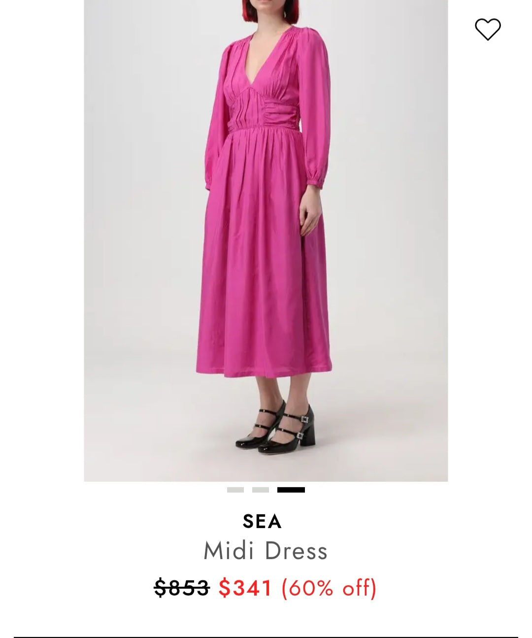 Sea New York Surplus Fabiola Solid Habotai Silk V-Neck Midi Dress in fuchsia