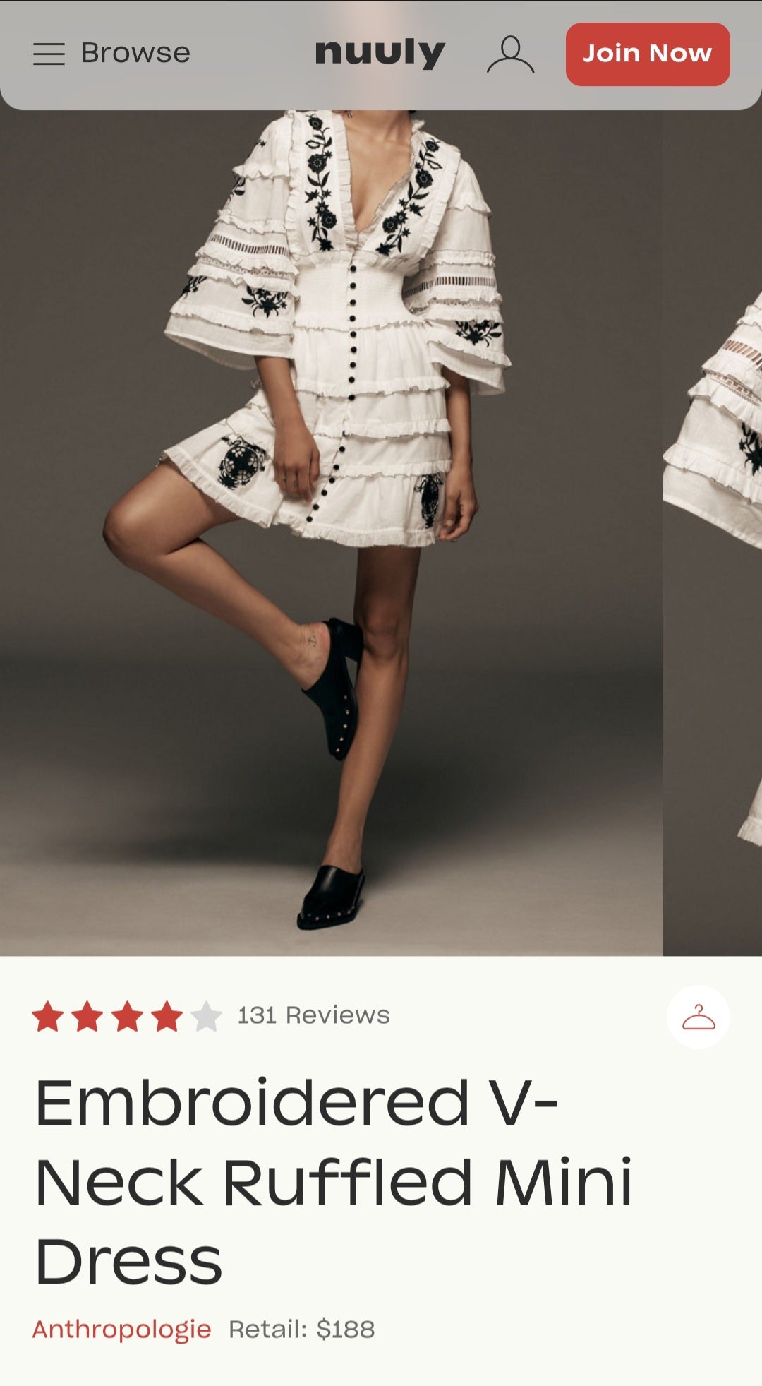 Anthropologie (Surplus) Embroidered V-Neck Ruffled Mini Dress