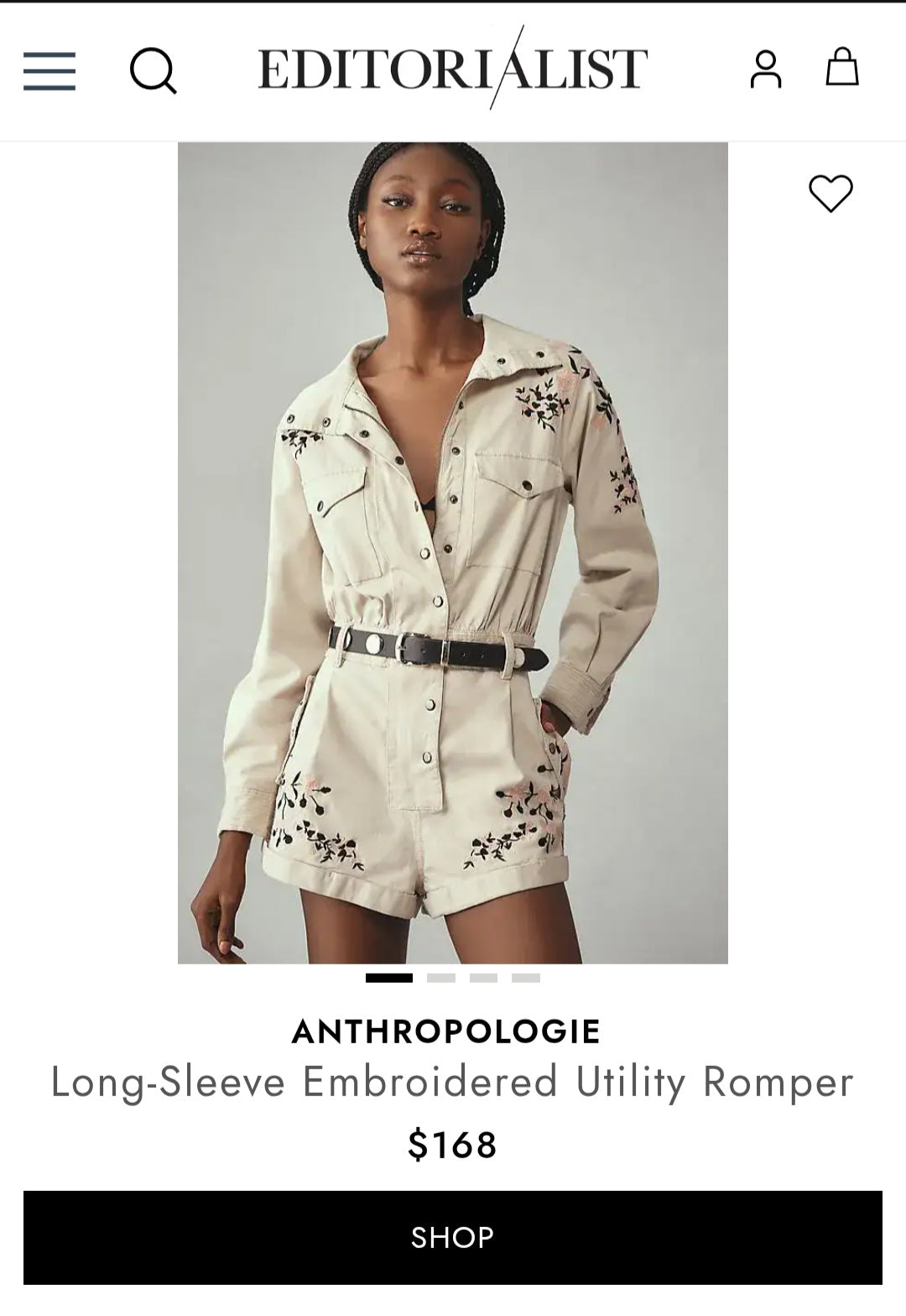 Anthropologie (surplus) Long-Sleeve Embroidered Utility Romper - No belt