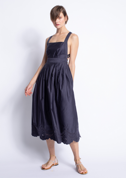 Karina Grimaldi Mora Embroidered Dress in Navy