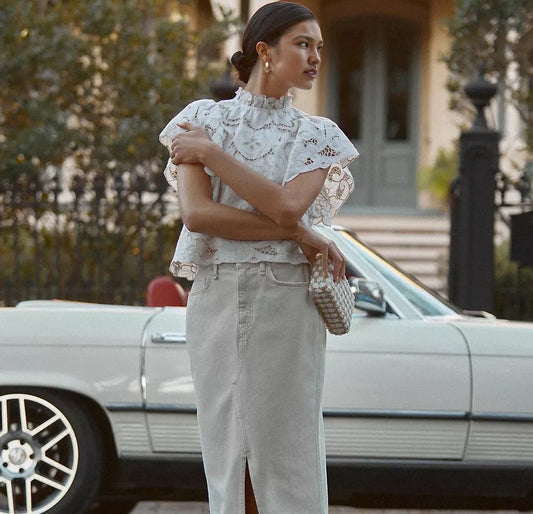 ANTHROPOL⚪️GI The Lainie High-Neck Lace Cutwork Blouse