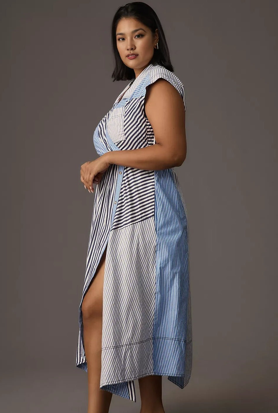 ANTHR⚪️POLOGIE Pilcro Asymmetrical Button-Front Wrap Shirt Dres