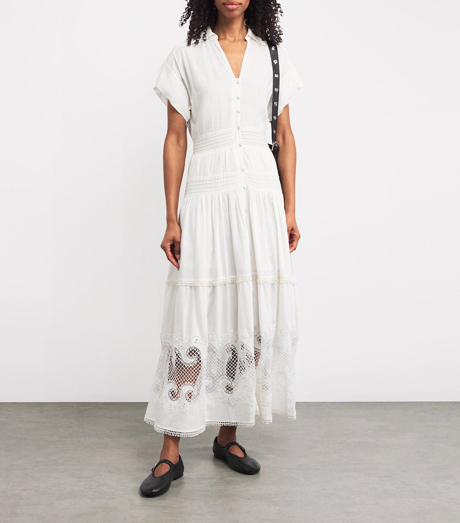 MAJE White Lace-Insert Maxi Shirt Dress