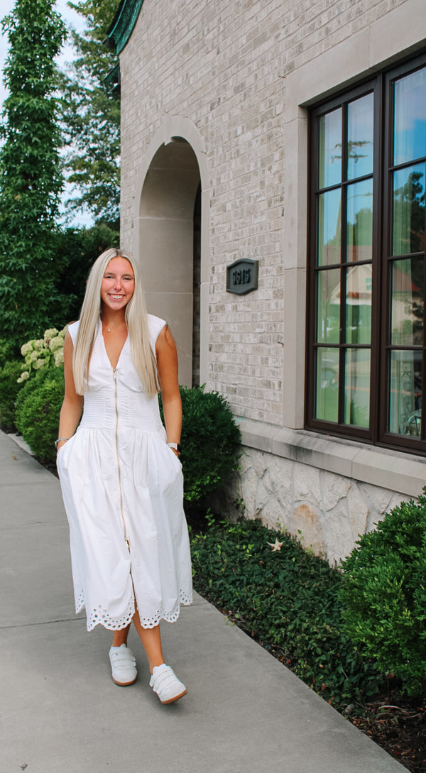 Anthropologie The Tommie Cap-Sleeve Smocked Front-Zip Shirt Dress: Eyelet-Trim Edition(Surplus)