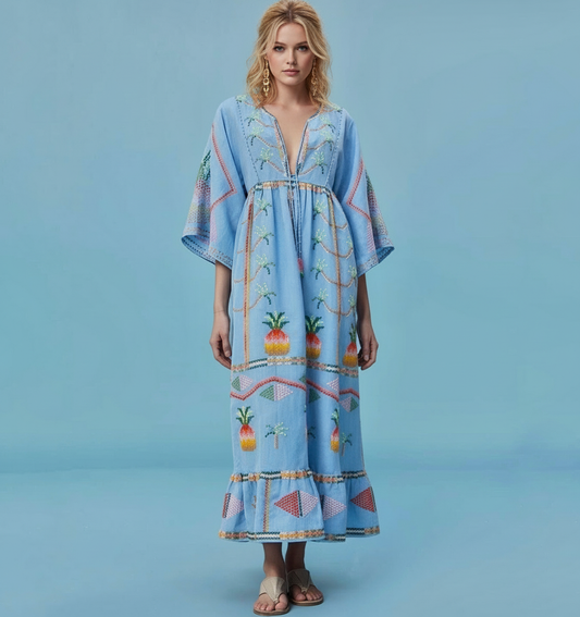 FARM RI⚪️ Embellished Linen-Blend Maxi Dress