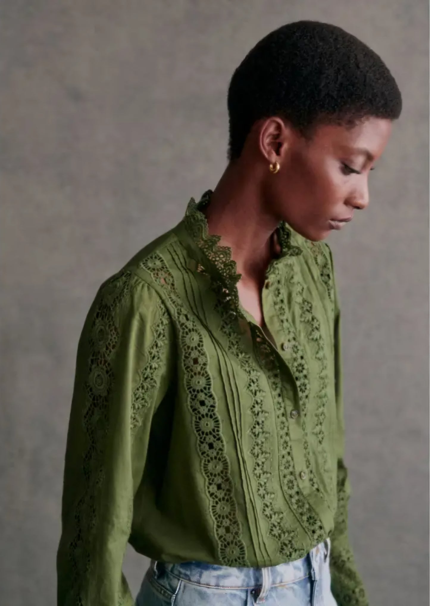 Sézane (Surplus) Forest green cotton shirt Rym