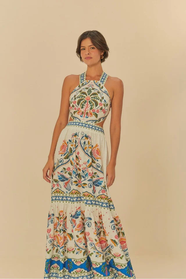 FARM RIO Sand Aura Floral Sleeveless Midi Dres (Surplus Piece)