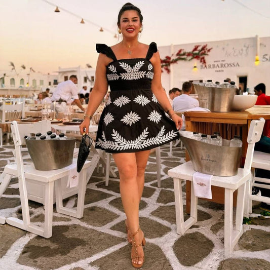 ANTHR⚪️POLOGIE Ruffle-Strap Embroidered Smocked Mini Dress