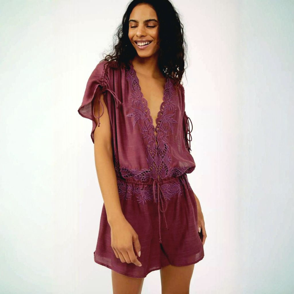 FREE PE⚪️PLE Weila Romper Plum Floral