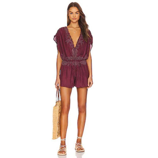 FREE PE⚪️PLE Weila Romper Plum Floral