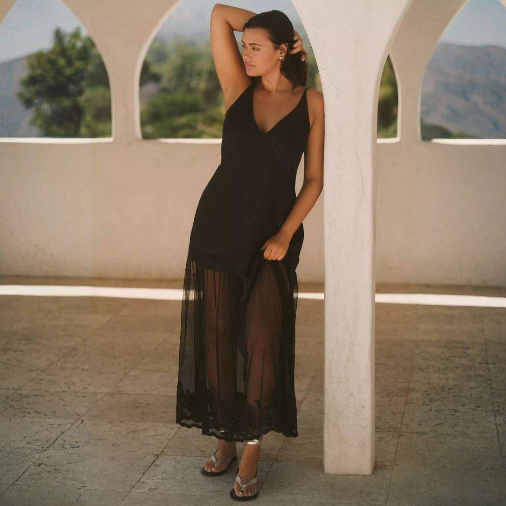 ANTHR⚪️POLOGIE Sleeveless Sheer Linen Maxi Slip Dress