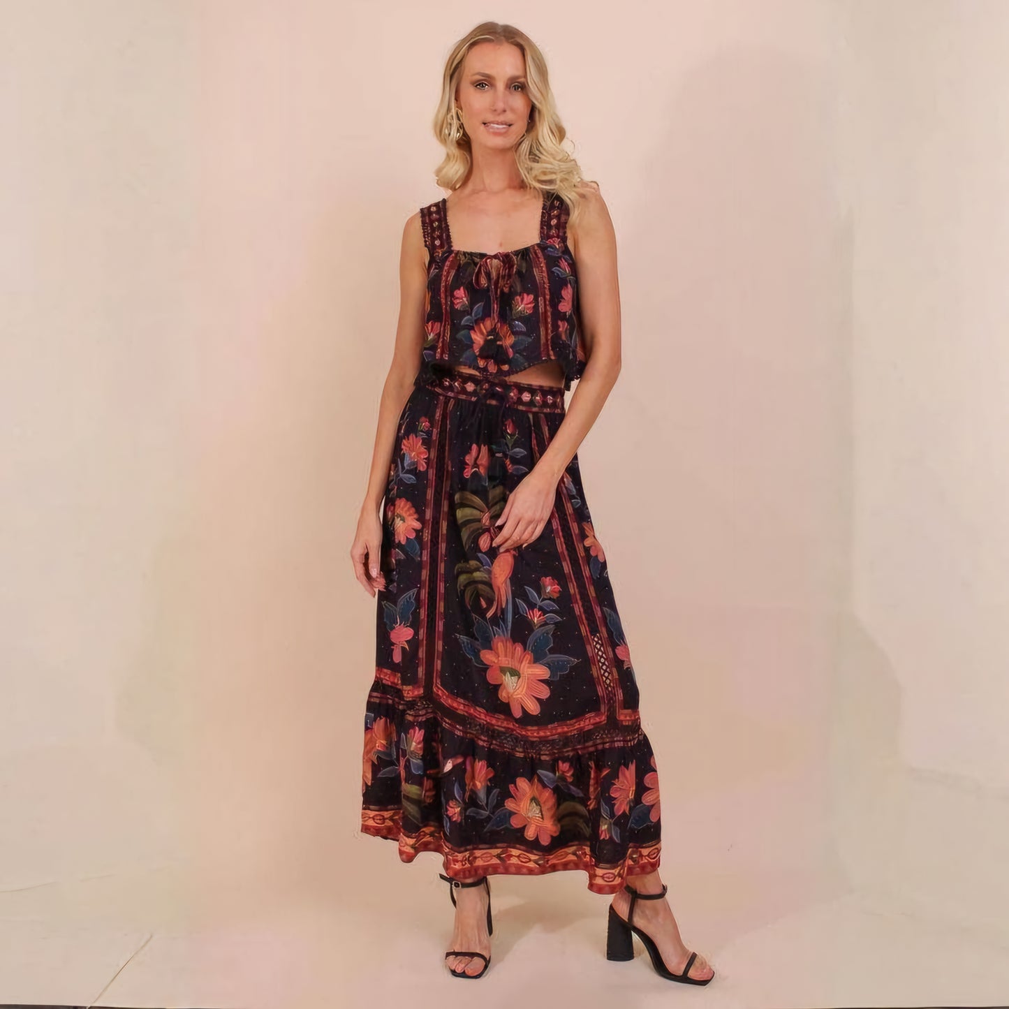 FARM RIO Cropped Top & Midi Skirt Set