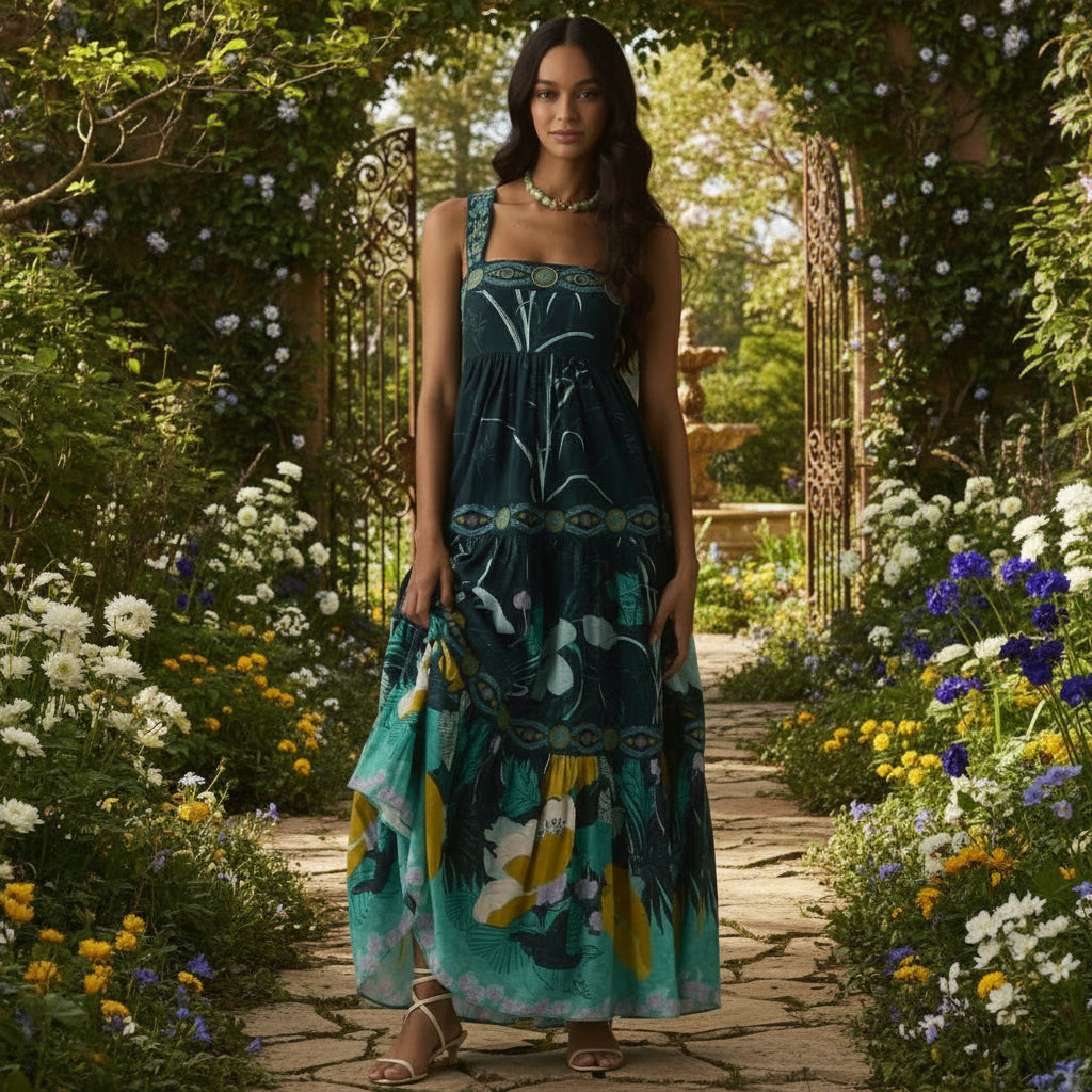 ANTHROPOLOGIE Square-Neck Patterned Maxi Dress (Surplus)