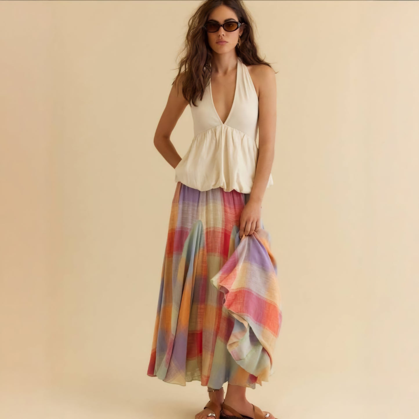 Free People Madras That Linen Maxi Skirt (Surplus)