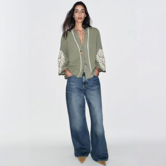 ZARA CONTRAST EMBROIDERY BLOUSE (surplus)