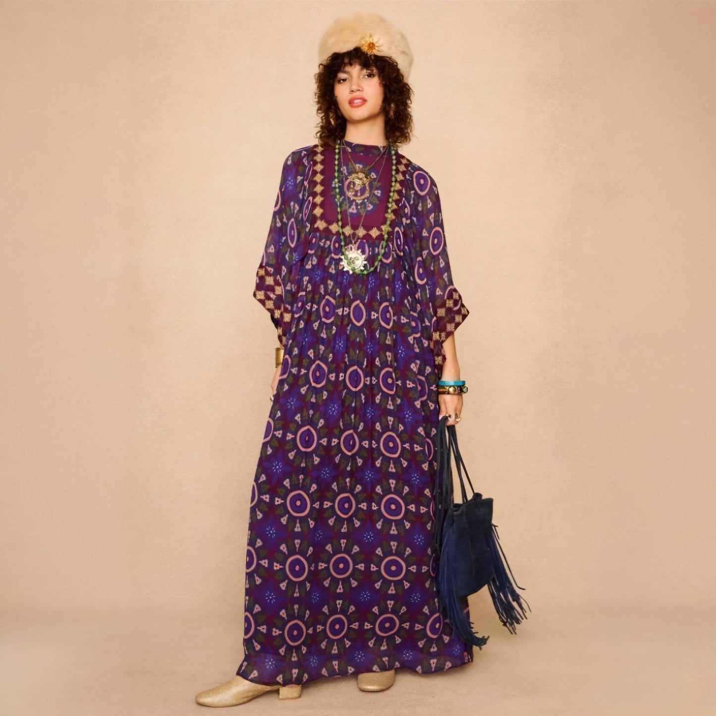 Amethyst Purple Medallion High Neck Maxi Dress (Surplus)