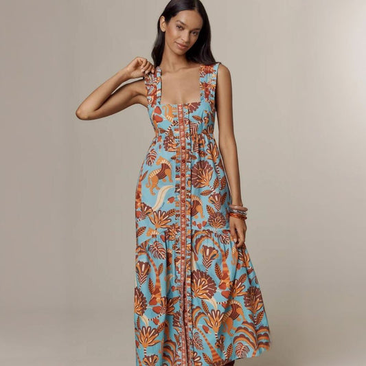 Farm Rio x Anthropologie Square-Neck Midi Dress (Surplus)