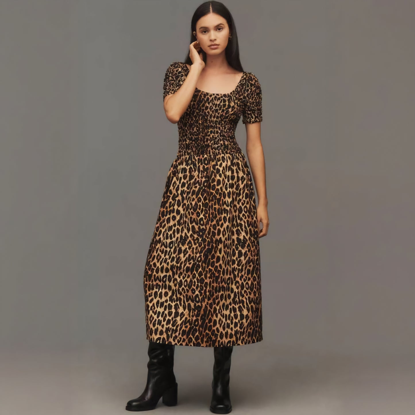 Damson Madder Malinda Smocked Short-Sleeve Midi Dress(Surplus)