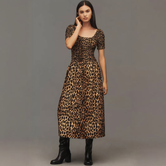 Damson Madder Malinda Smocked Short-Sleeve Midi Dress(Surplus)