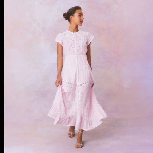 Loveshackfancy (Surplus) Remi Cotton Stripe Maxi Dress- CAPTIVA PINK