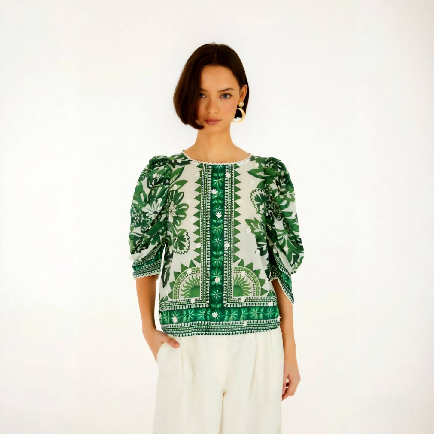 Farm Rio (Surplus) Green flora tapestry blouse