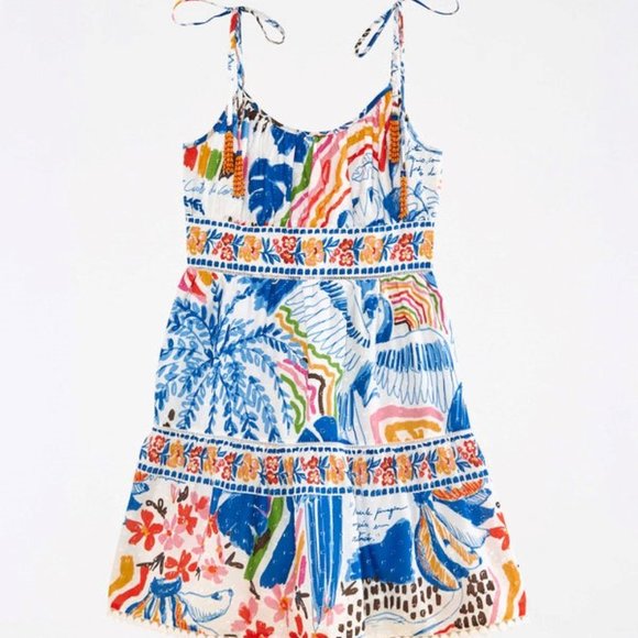 FARM RIO Wild Brazil Tie-shoulder Cotton Mini Dress