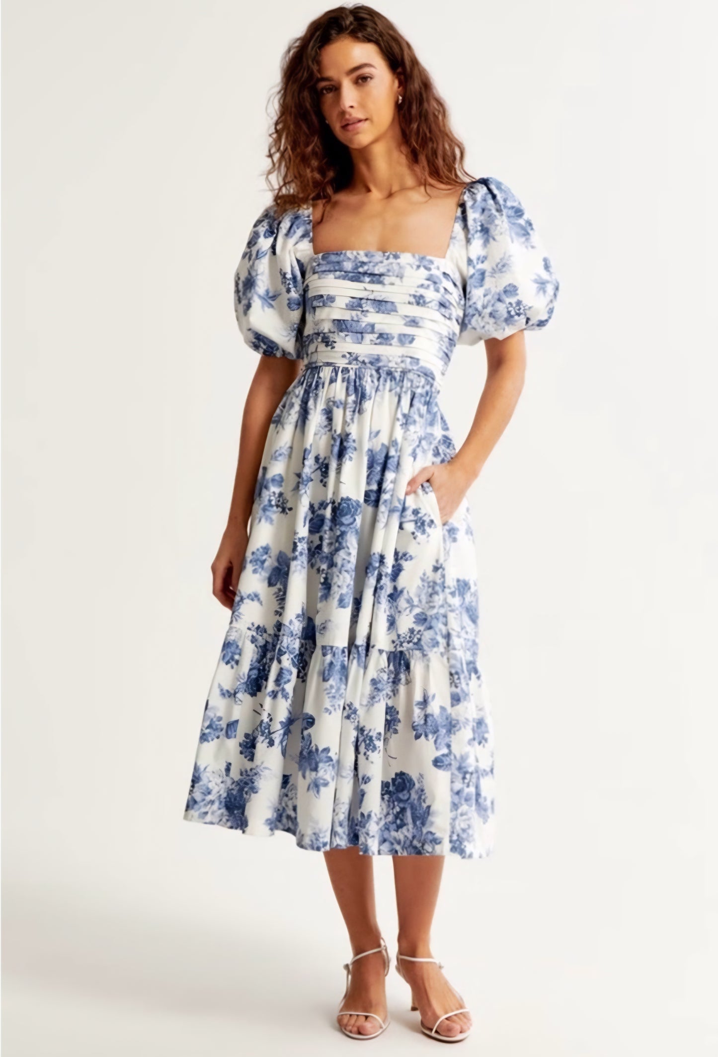 Abercrombie Fitch Emerson Poplin Puff Sleeve Floral Midi Dress (Surplus)