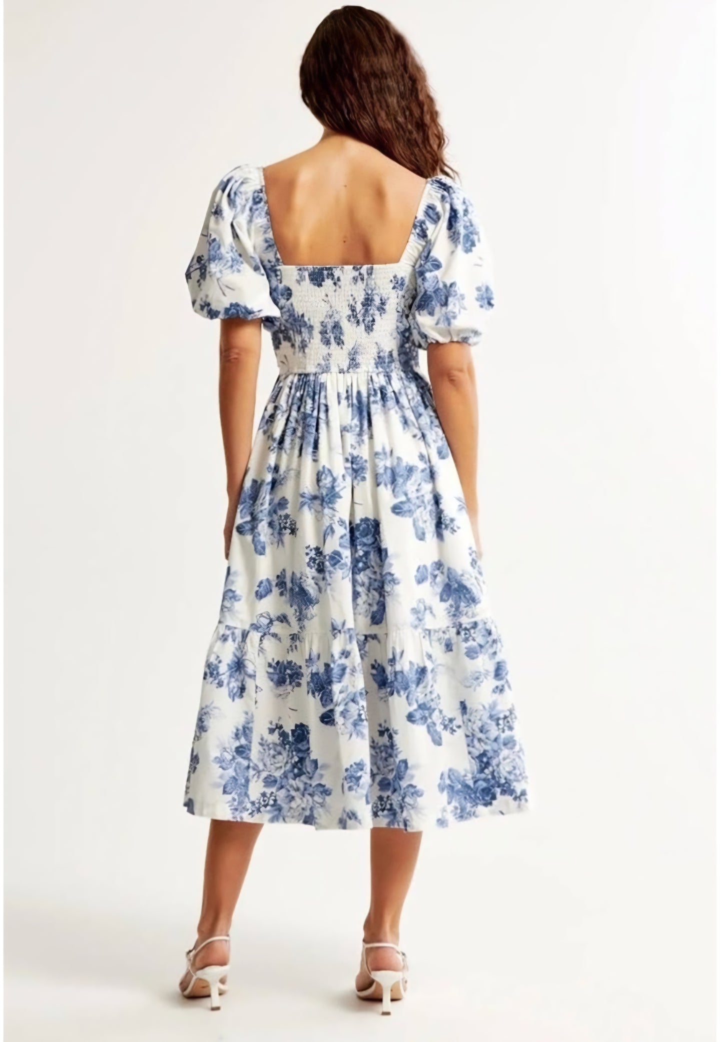 Abercrombie Fitch Emerson Poplin Puff Sleeve Floral Midi Dress (Surplus)
