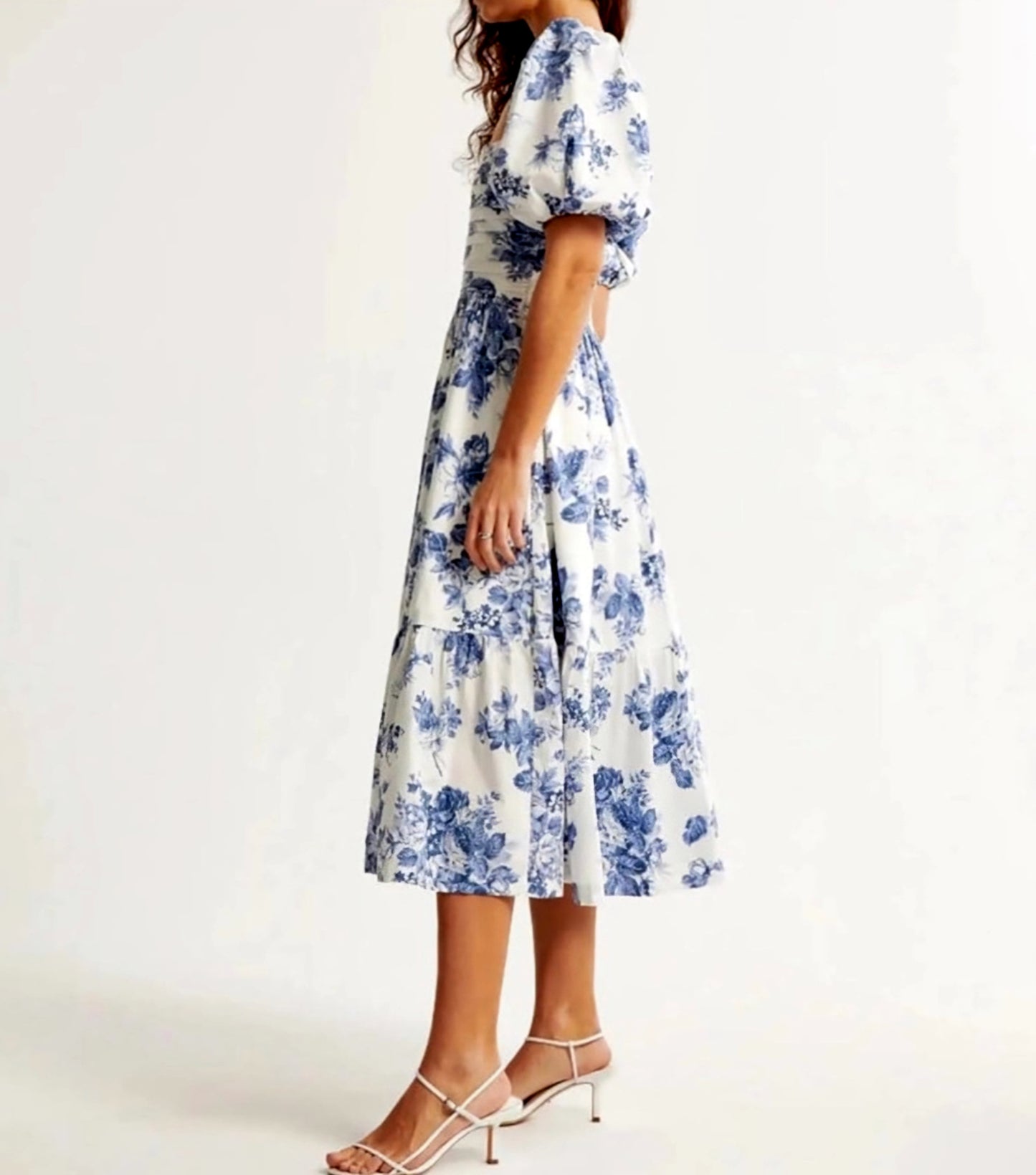 Abercrombie Fitch Emerson Poplin Puff Sleeve Floral Midi Dress (Surplus)