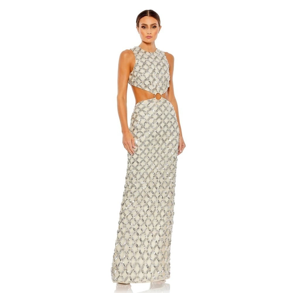 Mac Dugal Midriff Cutout Embellished Dress