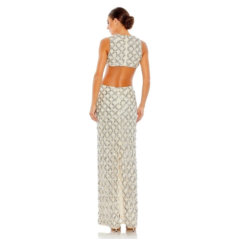 Mac Dugal Midriff Cutout Embellished Dress