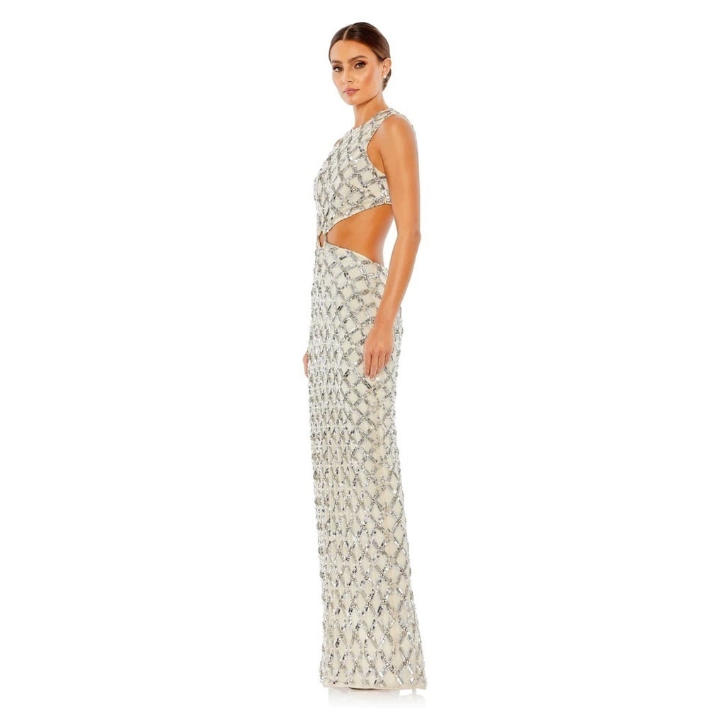 Mac Dugal Midriff Cutout Embellished Dress