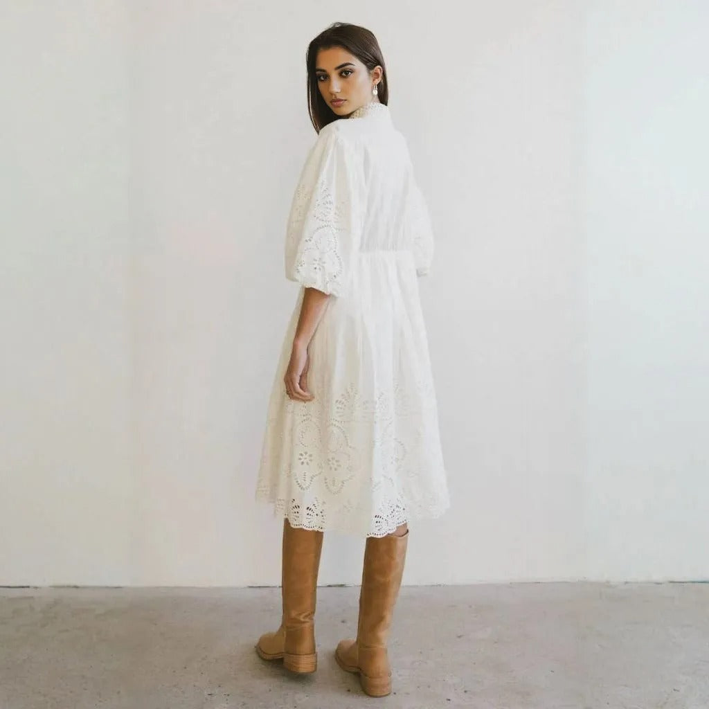 B⚪️hme Eleanor Eyelet Lace Midi Dress in Cream