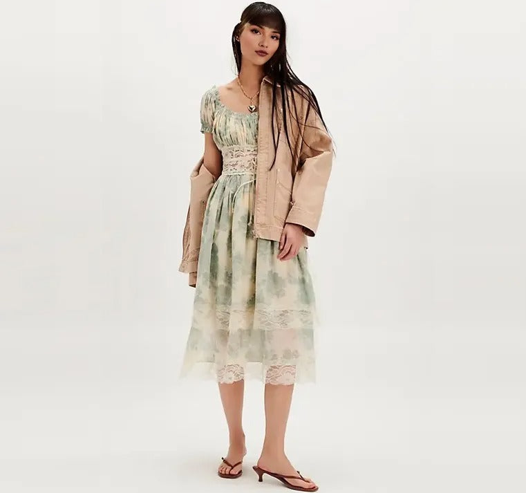 FREE PE⚪️PLE Honeysuckle Printed Midi Dress