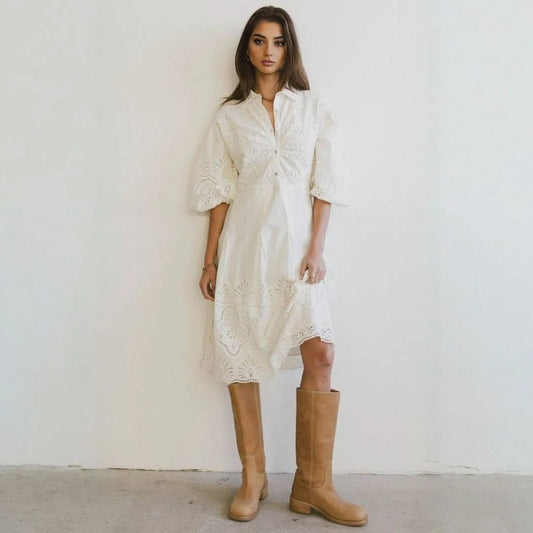 B⚪️hme Eleanor Eyelet Lace Midi Dress in Cream