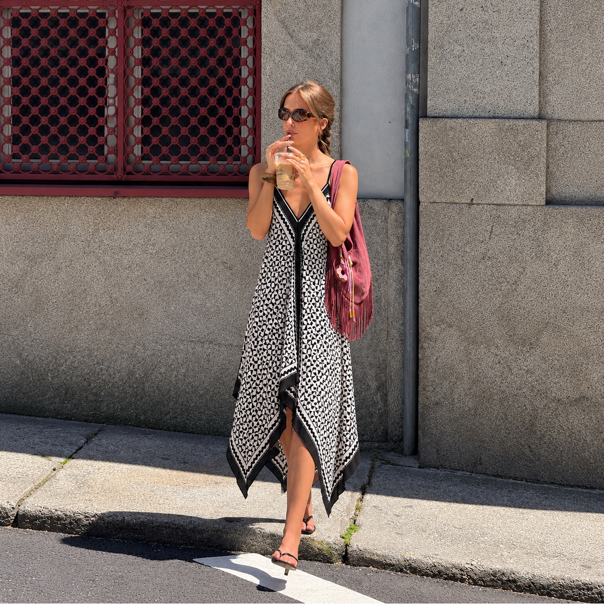 Sfera Black & White Geometric Handkerchief Maxi Dress (Surplus - New)
